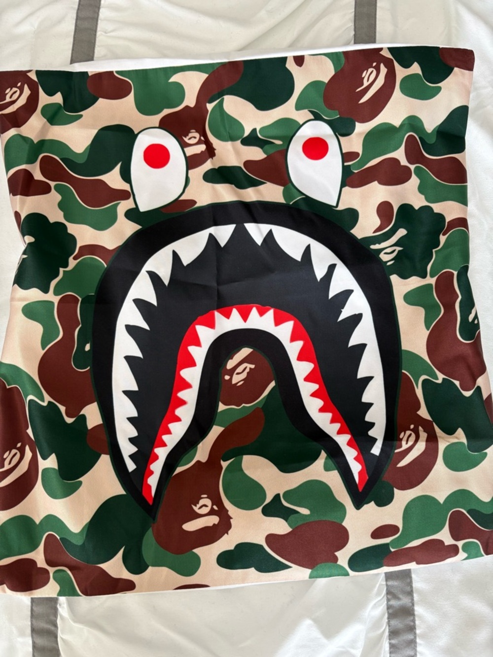 Camo Shark Face BAPE Pillow Sham - Green/Brown/Beige